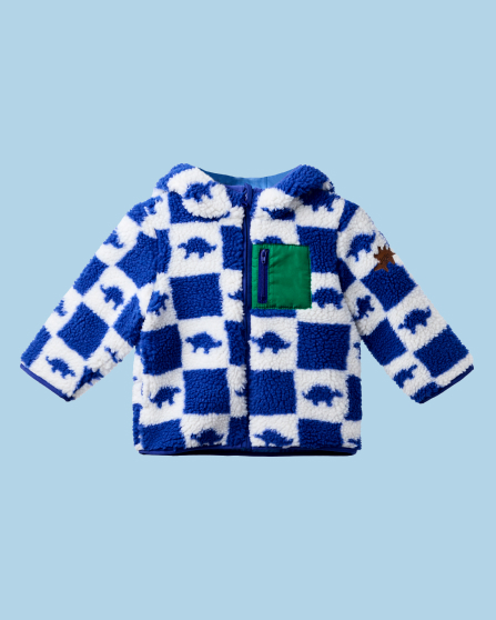 Blue Dino Hooded Teddy Fleece Jacket