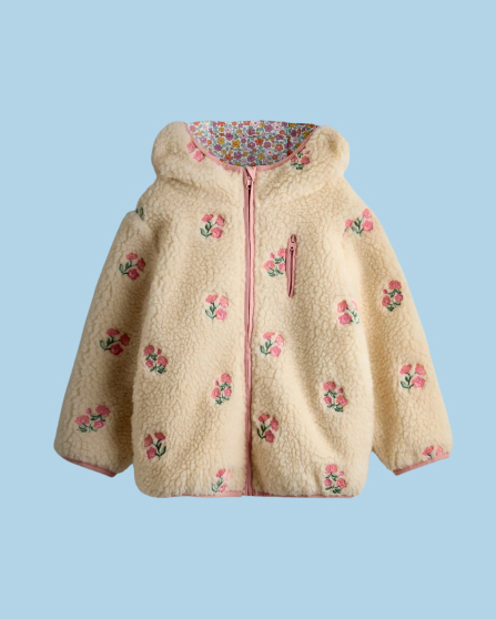 Pink Floral Embroidered Reversible Fleece