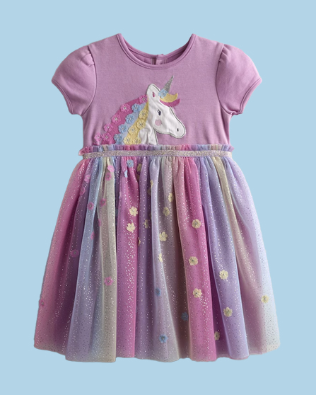 Lilac Purple Unicorn Appliqué Tulle Party Dress