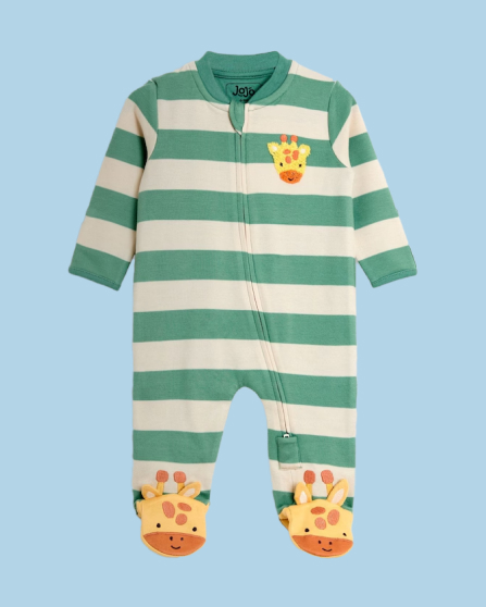Green Giraffe Wide Stripe Character Footed Sleepsuit