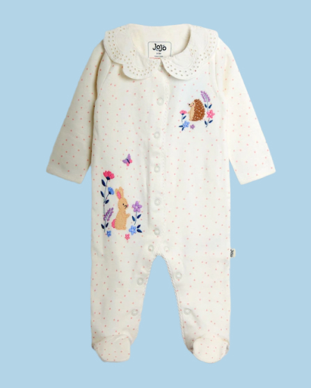 Cream Speckled Hedgehog Organic Cotton Embroidered Footed Sleepsuit