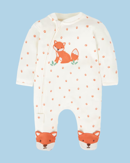 Cream Fox Appliqué Zip Sleepsuit