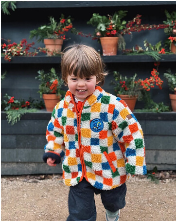 Orange Bright Checkerboard Borg Jacket