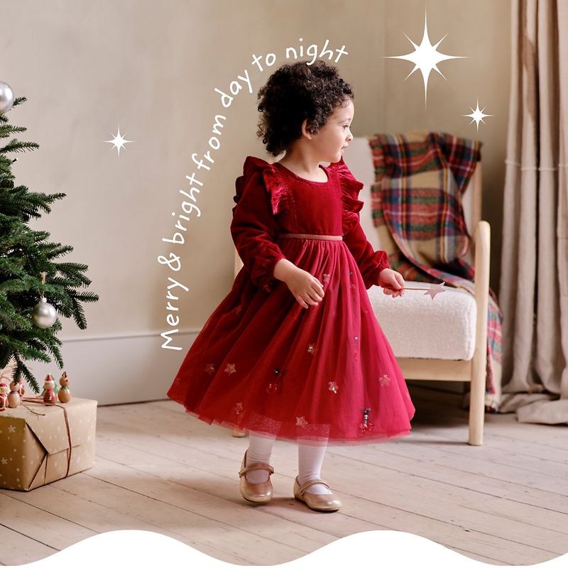 Sequin Buy Christmas Party Dress JoJo Maman Bb Kids' Christmas Friends  Appliqu Tulle Party Dress, Red